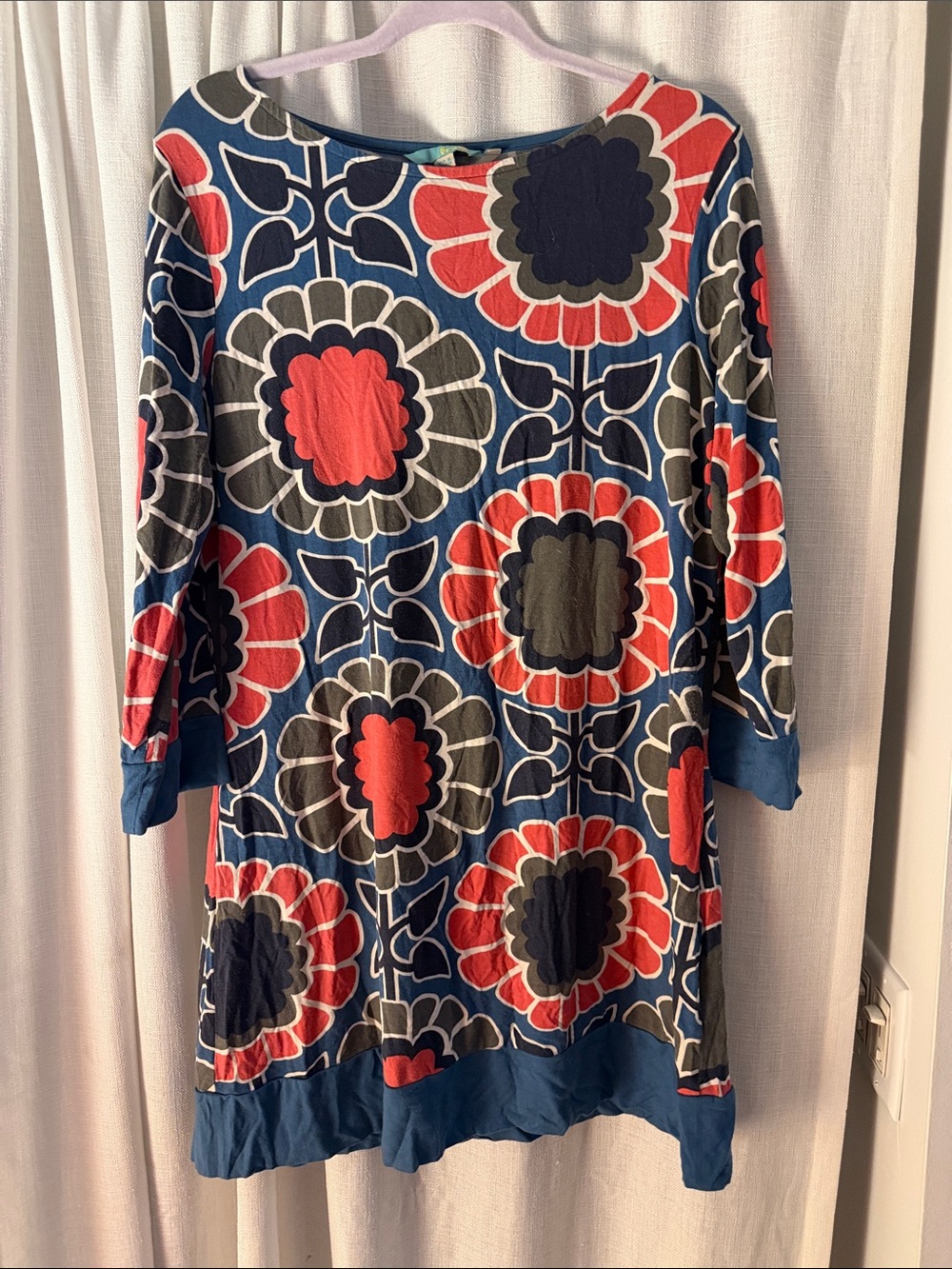 Boden Blue Floral Pattern Boatneck Women’s Dress